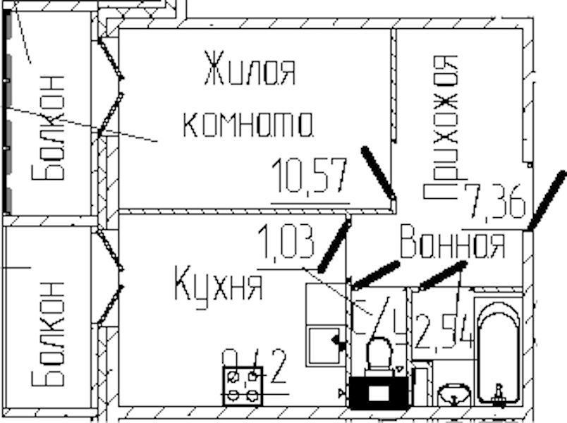 1-комнатная квартира 32.96 м², 2/6 эт., ЖК «SERTOLOVO PARK»